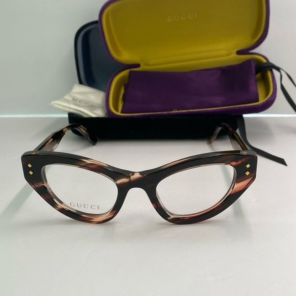 New Authentic GUCCI GG1083O 002 SHINY FLAMED BLACK AND PINK Eyeglasses - Picture 3 of 11